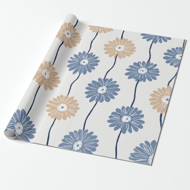 Minimalistisk Daisy Blommönster (6) Presentpapper (Utrullad)