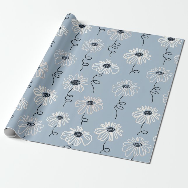 Minimalistisk Daisy Blommönster (7) Presentpapper (Utrullad)