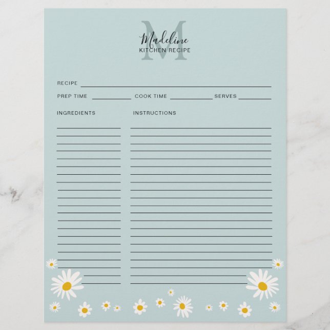 Minimalistisk Daisy Turkos Skript Monogram Receptk (Framsida)