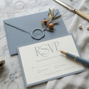 Minimalistisk Damblå Elegant Monogram Bröllop OSA Kort