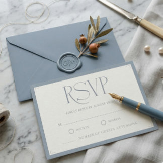 Minimalistisk Damblå Elegant Monogram Bröllop OSA Kort