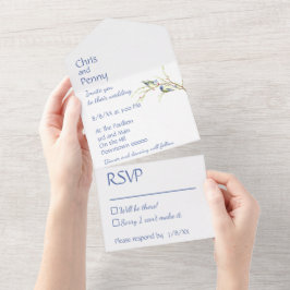 Minimalistisk Damblå Jay Kärleksfåglar Bröllop