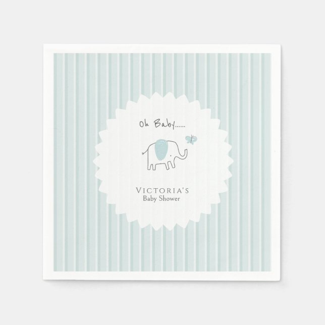 Minimalistisk dammig blå 'Åh baby' elefant-babysho Pappersservett (Framsidan)