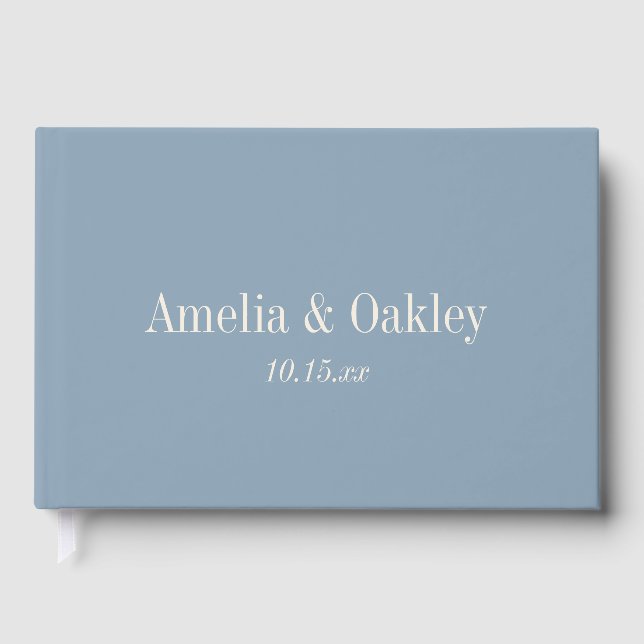 Minimalistisk dammig blå elegant anpassad bröllop gästböcker (Framsida)