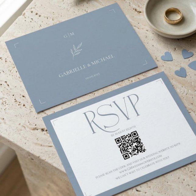 Minimalistisk dammig blå elegant monogram bröllop OSA kort (Skapare uppladdad)