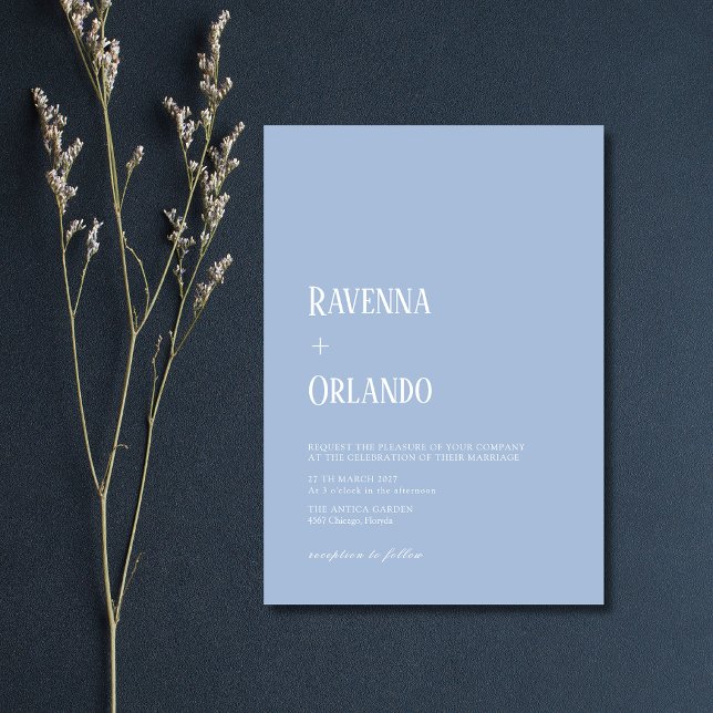 Minimalistisk dammig blå enkel modern bröllop inbjudningar (Skapare uppladdad)