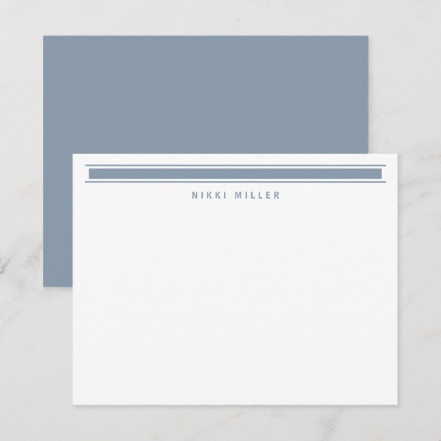 Minimalistisk dammig blå monogram modern ram anteckningskort (Fram/baksida)