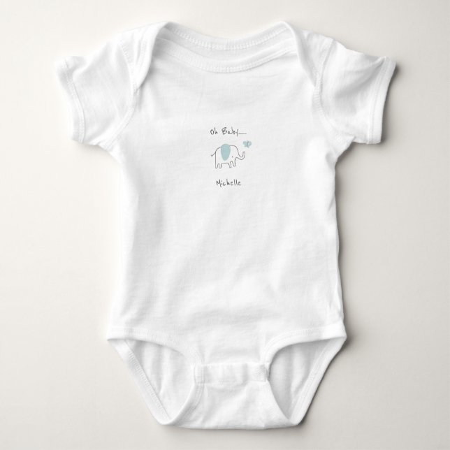 Minimalistisk dammig blå Oh Baby Elefant  T Shirt (Framsida)