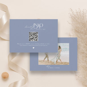 Minimalistisk dammig blå QR-kod bröllopswebbplats OSA Kort