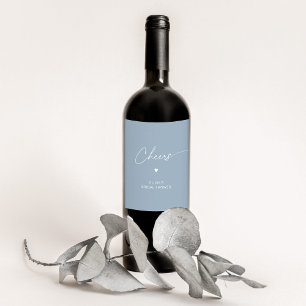 Minimalistisk dammig blått möhippa Chef Vinflaska Etikett