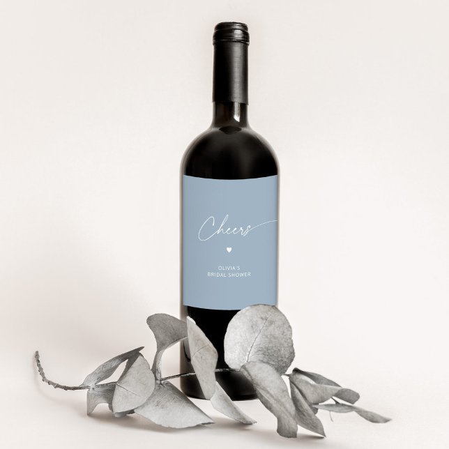 Minimalistisk dammig blått möhippa Chef Vinflaska Etikett (Skapare uppladdad)