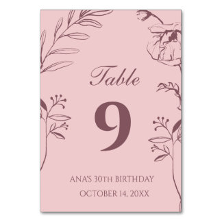 Minimalistisk dammig rosa blommig 30-årsdag bordsnummer