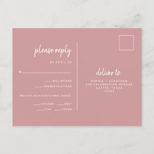 Minimalistisk dammig rosa bröllop Måltidval RSVP Vykort