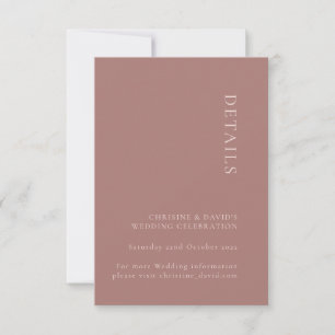 Minimalistisk dammig rosa bröllopsdetaljer bifogas inbjudningar