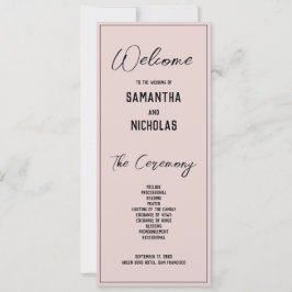 Minimalistisk dammig rosa bröllopsprogram