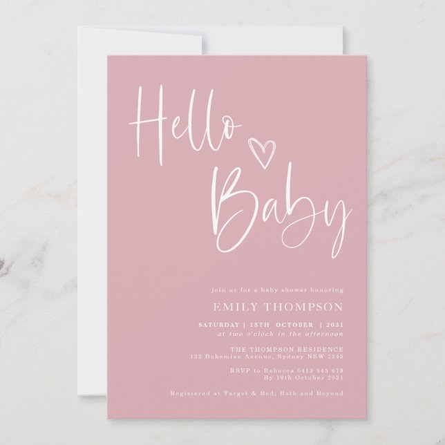 Minimalistisk dammig rosa flicka baby shower inbjudningar (Framsida)