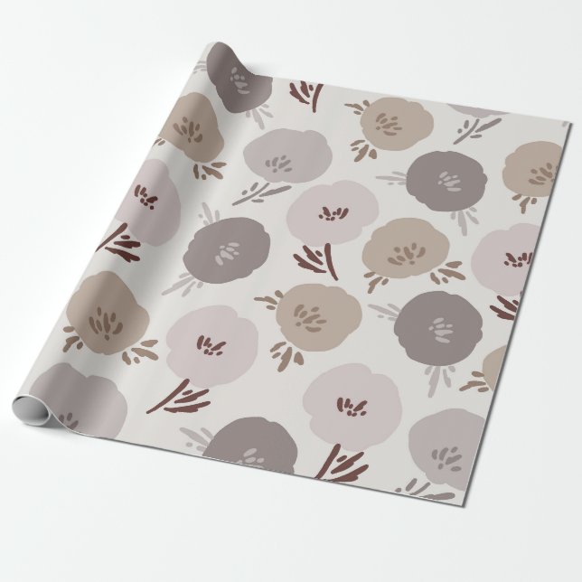 Minimalistisk dammig rosa och taupe handritad blom presentpapper (Utrullad)