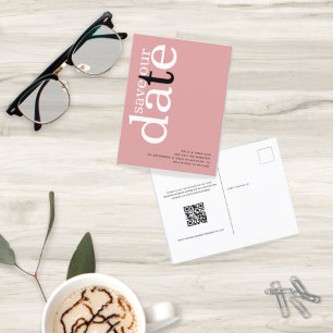 Minimalistisk dammig rosa QR-kod text spara datum Vykort