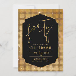 Minimalistisk Deco Black Guld-sekvenser 40:e födel Inbjudningar