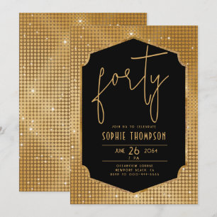 Minimalistisk Deco Black Guld-sekvenser 40:e födel Inbjudningar