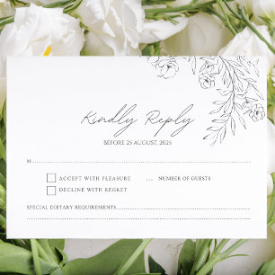 Minimalistisk, delikat, svart och vit Blommigt OSA Kort
