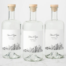 Minimalistisk Detroit Bröllop Anpassningsbar Spritflaskor Etikett