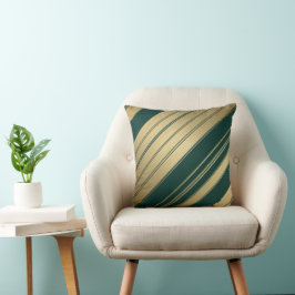 Minimalistisk diagonal guld- och gröna ränder seme kudde