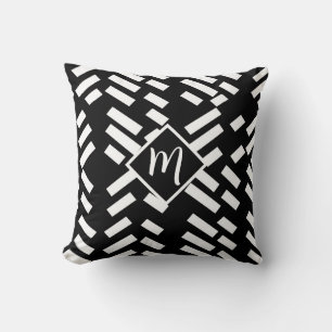 Minimalistisk diagonalt randigt mönster, monogram kudde