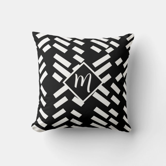 Minimalistisk diagonalt randigt mönster, monogram kudde (Framsida)