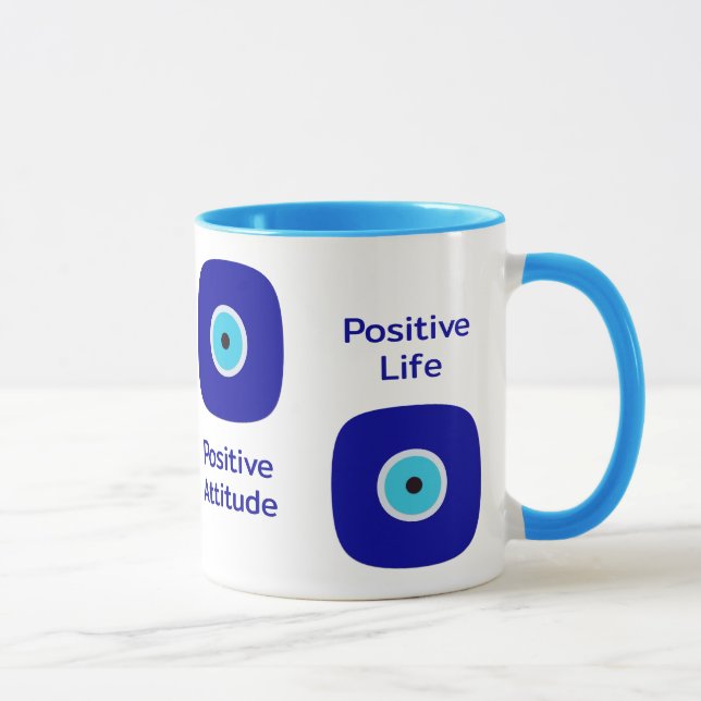 Minimalistisk Diamond Blue Evil Öga Positive Vibes Mugg (Höger)