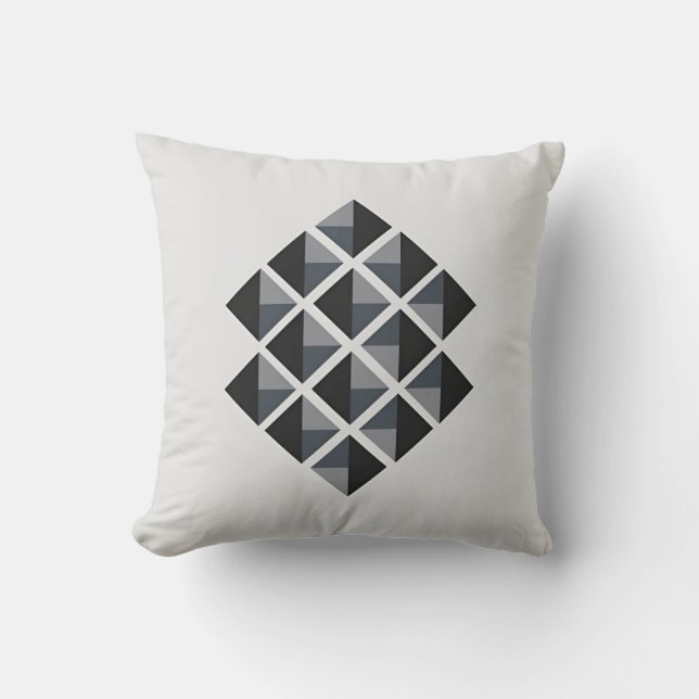 Minimalistisk Diamond Mönster i Black och Grått Kudde (Framsida)