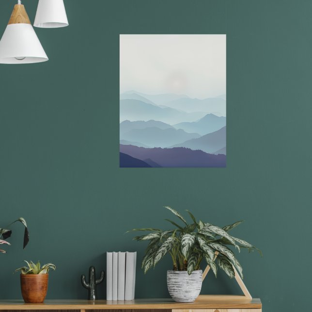 Minimalistisk dimmig fjällväggskunst tryck (Vardagsrum 1)