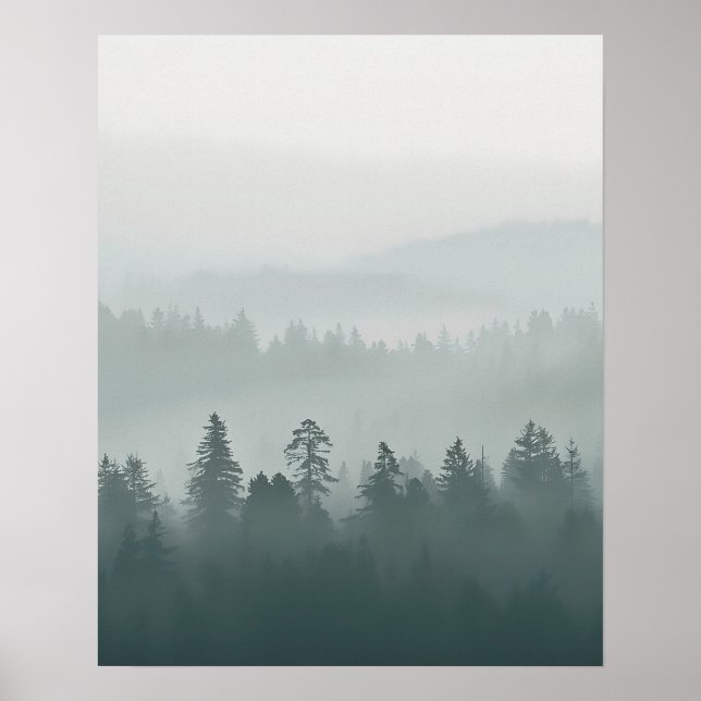 Minimalistisk dimmig skogsväggkonst poster (Framsidan)
