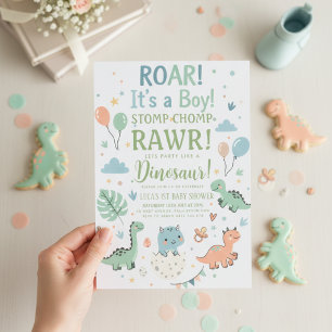 minimalistisk Dinosaurie Baby Shower-fest för pojk Inbjudningar