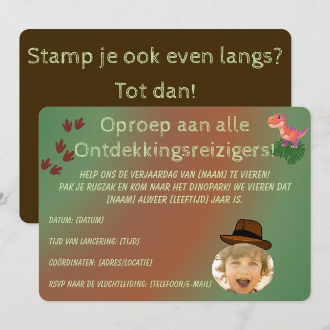 Minimalistisk Dinosaurie Inbjudan – Födelsedag  (Fram/baksida)