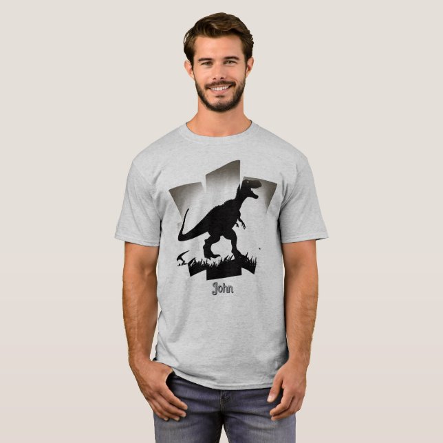 Minimalistisk dinosaurisilhuett i grassy fält t shirt (Hel framsida)