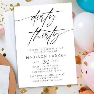 Minimalistisk Dirty Thirty 30års födelsedag Party Inbjudningar