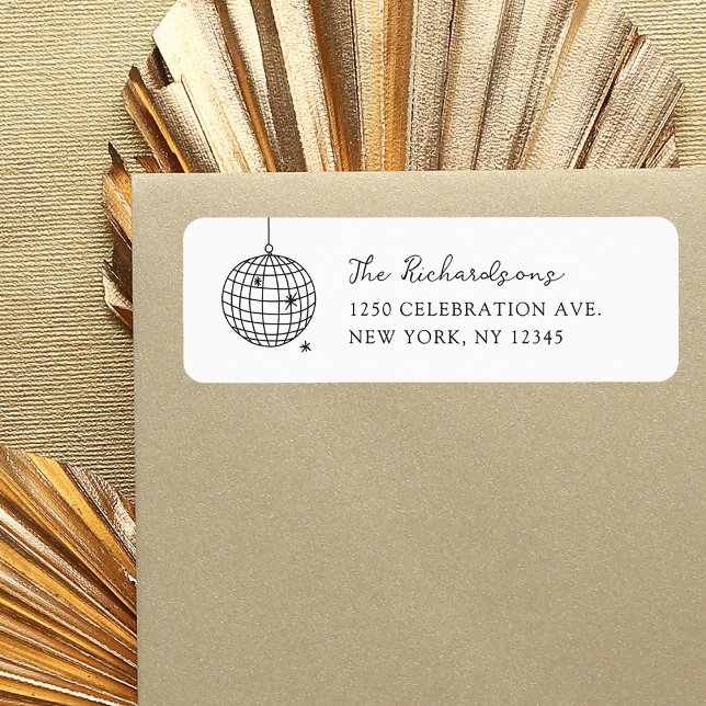 Minimalistisk disco Boll | Svartvit Bröllop Returadress Etikett (Skapare uppladdad)