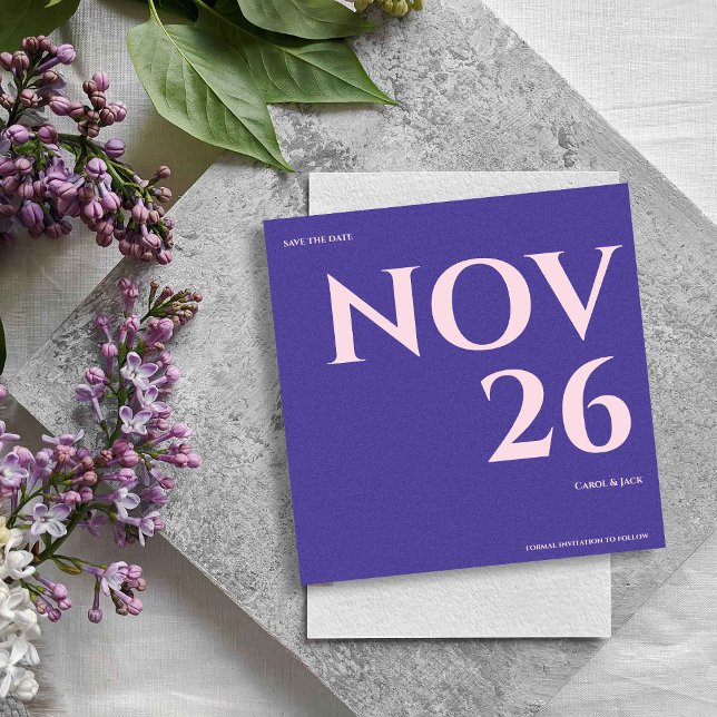 Minimalistisk djärv Lila  Bröllop spara datum Meddelande (Minimalist Bold Purple Blush Wedding Save the Date Announcement)
