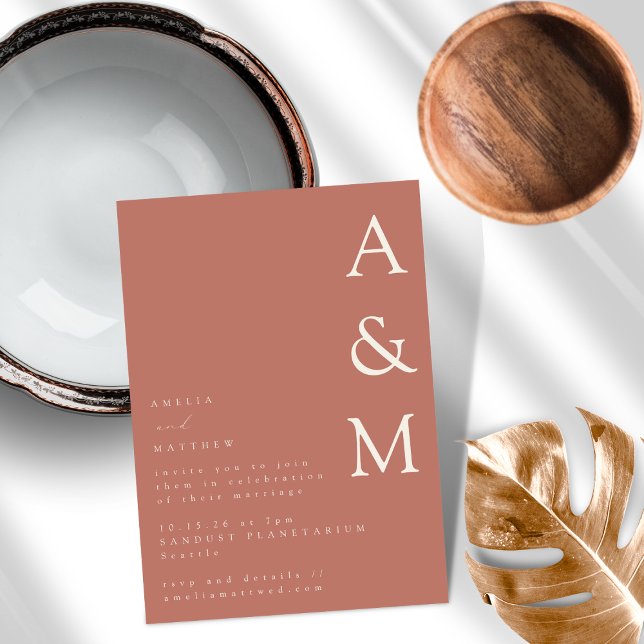 Minimalistisk djärv Monogram Desert Boho Clay Bröl Inbjudningar (Skapare uppladdad)