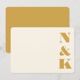 Minimalistisk djärv Monogram-Gult Cream Bröllop Na Anteckningskort