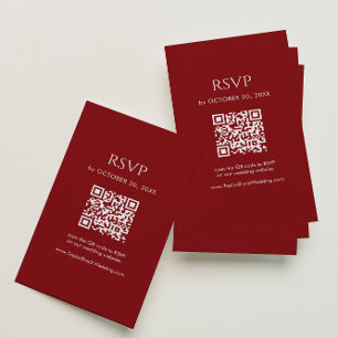 Minimalistisk djupröd bröllops-RSVP QR-kod Tilläggskort