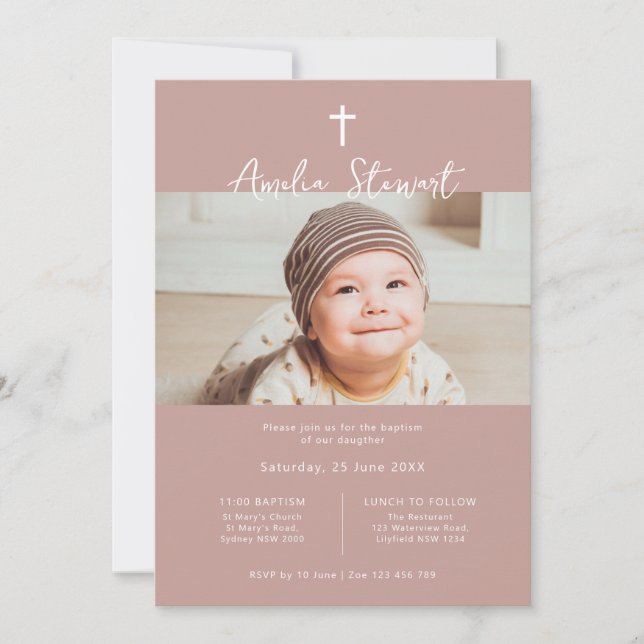 Minimalistisk dobaptism för rosa i ro inbjudningar (Framsida)