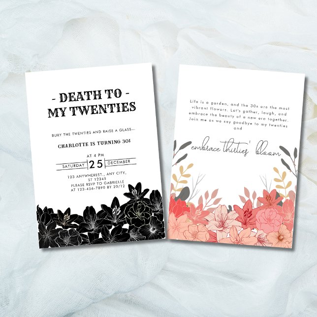 Minimalistisk död till mina tjugoåringar 30års föd inbjudningar (Minimalist Death to My Twenties 30th Birthday Invitation)