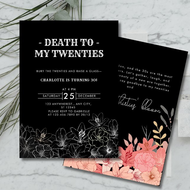 Minimalistisk död till mina tjugoåringar 30års föd inbjudningar (Minimalist Death to My Twenties 30th Birthday Invitation)