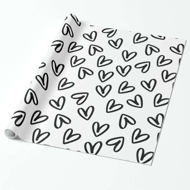 Minimalistisk Doodle Hearts Seamless Gift Wrap Presentpapper (Utrullad)