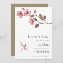 Minimalistisk Dragonfly Wildblomma QR Blue Bröllop Inbjudningar