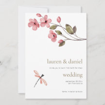 Minimalistisk Dragonfly Wildblomma QR Blue Bröllop