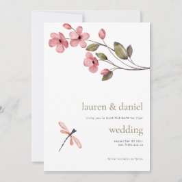 Minimalistisk Dragonfly Wildblomma QR Blue Bröllop Spara Datumet