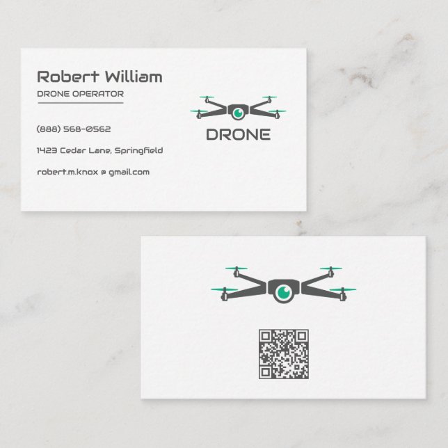 Minimalistisk drönare | Modern UAV-operatör QR-kod Visitkort (Fram/baksida)
